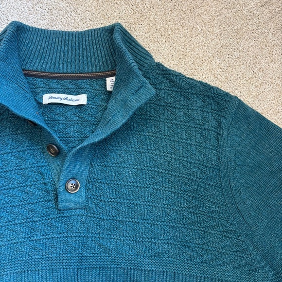 Tommy Bahama Sweater Men's Medium Sorrento Beach Mock Neck Henley - Seaway Green - Picture 3 of 5